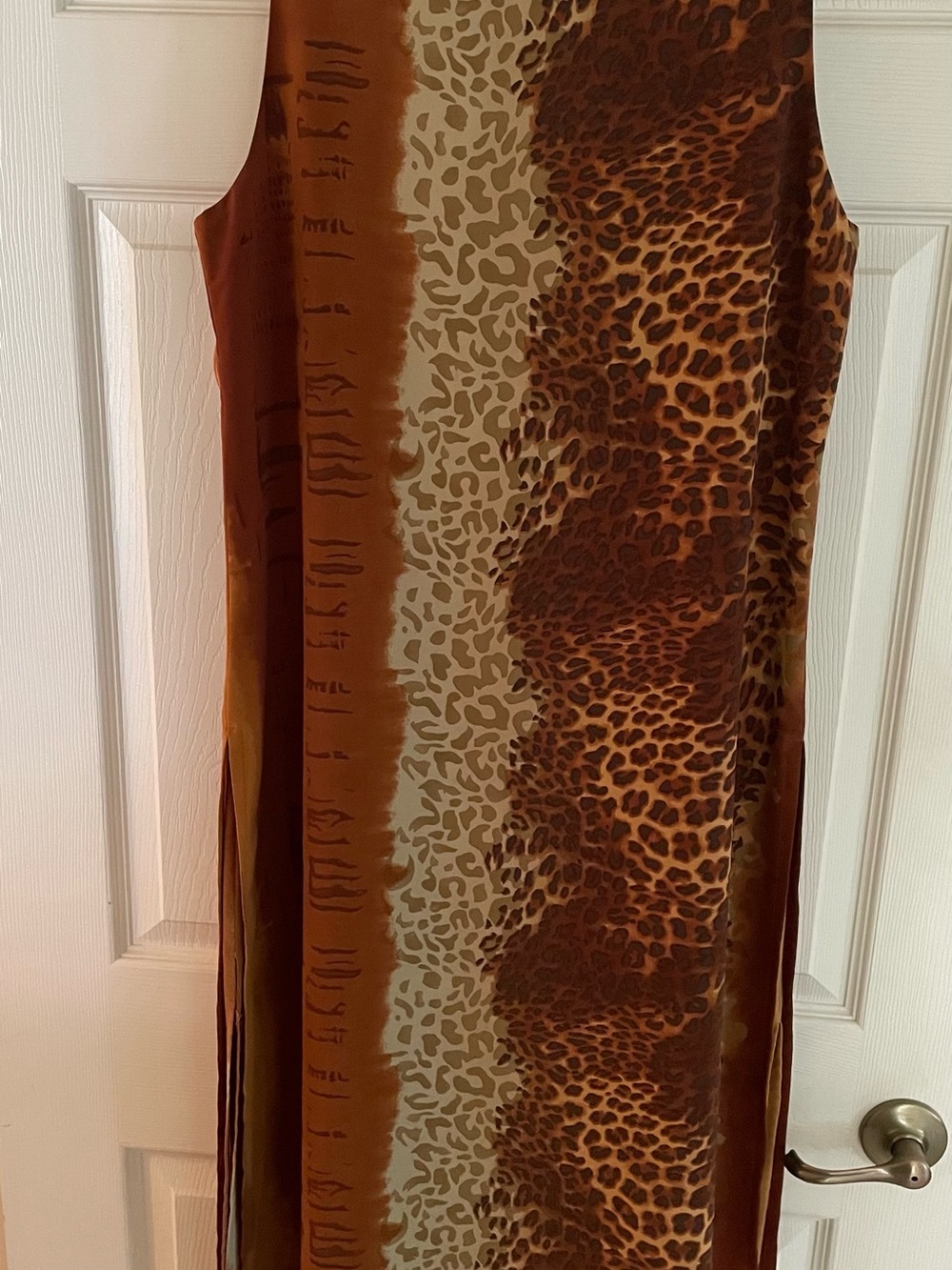 Sleeveless Leopard-Print Maxi Dress in Brown and Tan